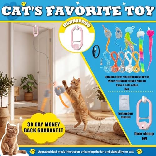 Interactive Cat Toy, Electric Cat Teaser, Door Clip, 2 Motion Modes,Pink