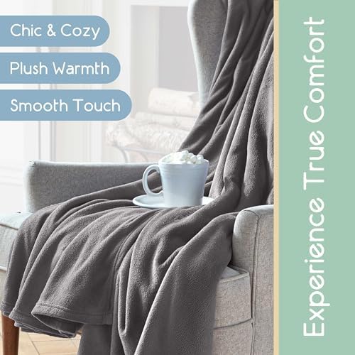 Twin Size Microfleece Fleece Blanket - Supersoft Lightweight Plush Throw for Bed, Couch, Travel & Pets - All-Season Comfort - Gray