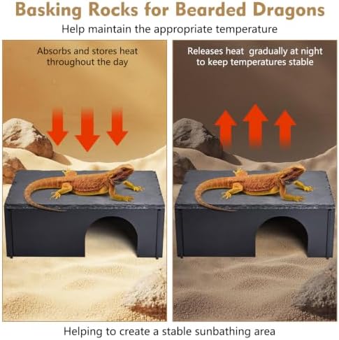 Black Acrylic Bearded Dragon Basking Platform Snake Hide with Slate Rock