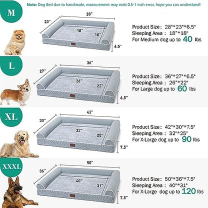 TJSOULER Orthopedic Dog Beds for Large Dogs,Waterproof Lined Egg Crate Foam Pet Bed Mat with Removable and Washable Cover and Non Slip Bottom,Dog Sofa Bed