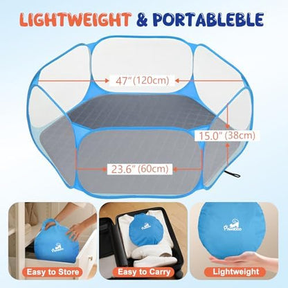 Pawaboo Small Animals Playpen with Pad, Blue+Gray
