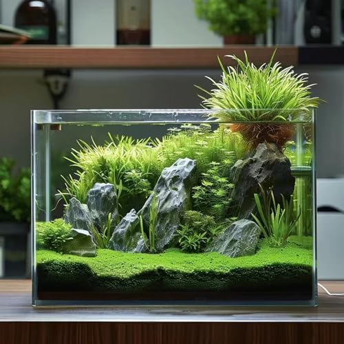Vimvins 3 Gallon Glass Fish Tank, Easy to Maintain Small Aquarium for Betta/Goldfish/Snails/Shrimp and Aquatic Planting.