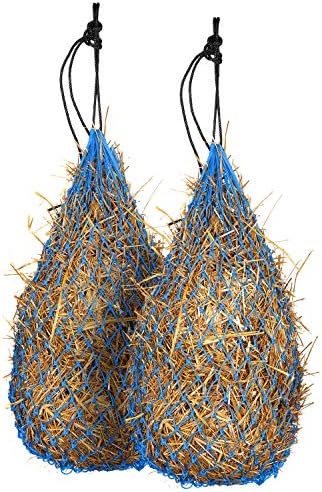 Majestic Ally 2 pcs Slow Feed 42” Hay Net for Horses, Strong Small 2x2” Holes, Nylon Rope Hanging, Adjustable Travel Feeder for Trailer and Stall, Simulates Grazing, Reduce Waste