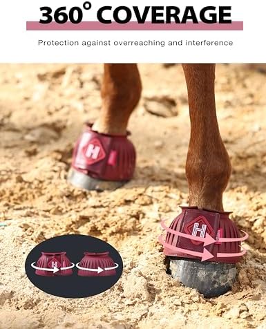 Harrison Howard Rubber Bell Boots for Horses, Hoof Overreach Protection for Horses, w/Upgraded Leather Touch Tape
