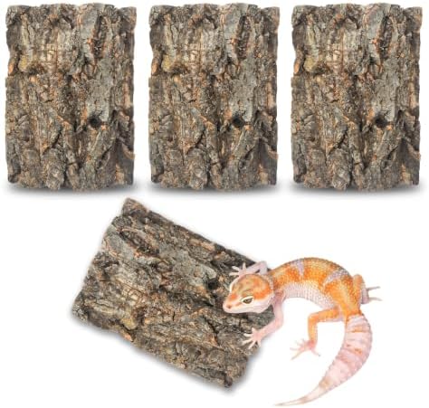 4 Pcs Natural Cork Bark, Reptile Cork Bark 5.9x7.9 Inches, Cork Bark Climbing Mat for Reptiles Turtle Dragon Lizard Geckos Bearded Geckos Frogs, Terrarium Background Habitat Decor