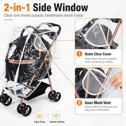 Clear Pet Stroller Rain Cover Waterproof Rain Cover for Stroller EVA Pet Travel Weather Shiel Breathable Covers for Most Single Strollers