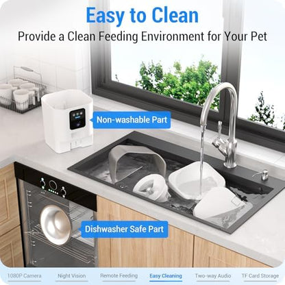 Frienhund Automatic Cat Feeder with Camera: 5G WiFi Automatic Dog Feeder with Night Vision, 7L Auto Cat Food Dispenser with 1080P Camera for Multiple Pet, Detachable for Easy Clean -29 Cup (ACF100W-B)