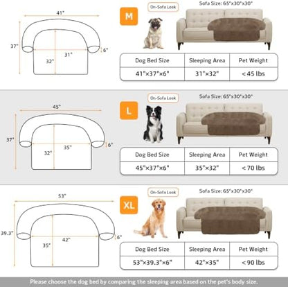 Calming Dog Bed Fluffy Plush Dog Mat for Furniture Protector with Removable Washable Cover for Large Medium Small Dogs and Cats (Large(45x37x6), Camel)