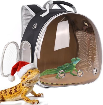 WEVONIGU Bearded Dragon Travel Backpack Carrier with Porlarized Bubble Window for Small Animal,with Soft Warm Mat Set,Guinea Pig Cage for 2,Reptile Bag for Lizards Gecko Hedgehog Rat Parrot Birds