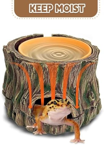 PINVNBY 3 in 1 Reptile Hide Cave with Removable Sump and Humidity Water Dish,Reptiles Hideout Water Tank Accessories for Small Reptiles Gecko,Leopard Gecko,Lizard,Snake,Crabs