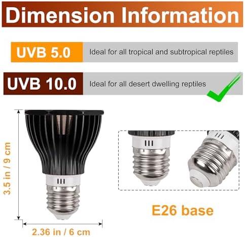UVB Reptile Light Bulb 10.0, 5W LED High Intensity UV Replacement Lamp Bulbs for Desert Reptiles Bearded Dragons Lizard Tortoise Iguanas Chameleons Snake - 1 Pack
