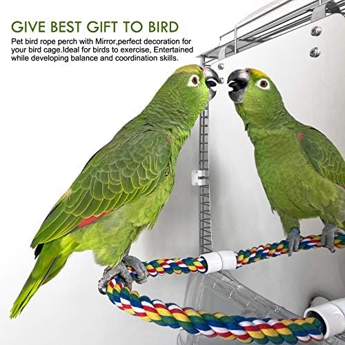 Stainless Steel Bird Cage Mirror, Parakeet Mirror with Rope Perch, 10.6 in