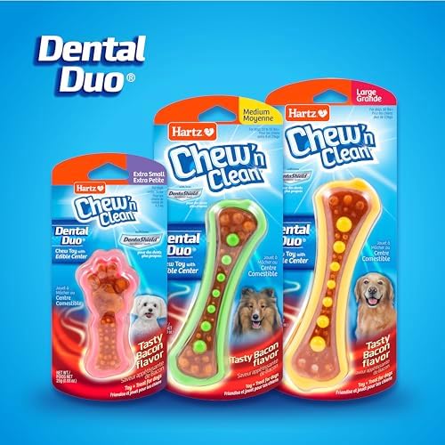 Hartz Chew 'n Clean Dental Duo Dog Treat & Chew Toy, Color Varies, Medium, 3 Pack