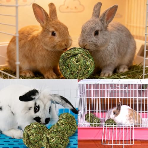 PINVNBY 6 Pack Rabbit Chew Grass Balls,Natural Timothy Woven Bunny Hay Ball Teeth Grinding Activity Play for Hamster Chinchillas Gerbils Guinea Pigs and Other Small Animal