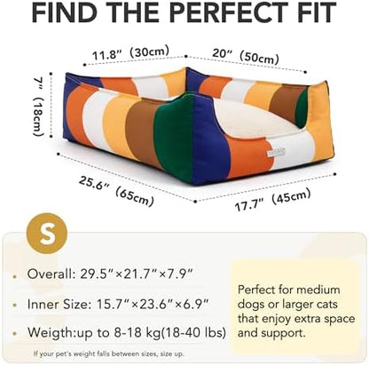 PETNOVO Dog Bed, Cute Rainbow Design, Washable Removable Cover, Non-Slip