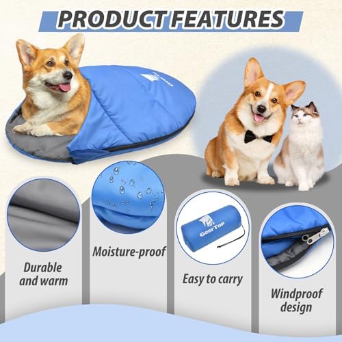 GEERTOP Dog Sleeping Bag Durable Packable Pet Sleeping Bed Comfortable Washable, Portable Pet Bed for Cats and Small Dogs - Dog Bed for Camping Hiking Cottage Beach