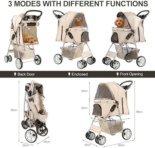 4-Wheel Pet Stroller for Small Dogs and Cats, Up to 33 lb, Gray