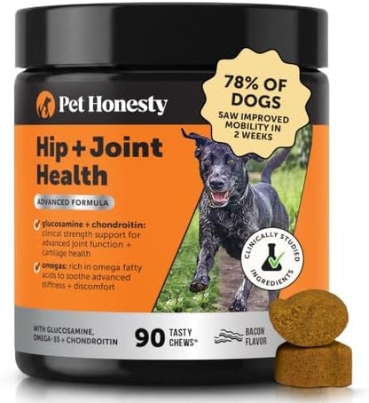 Pet Honesty Advanced Hip and Joint Supplement for Dogs, Bacon, 90 Count