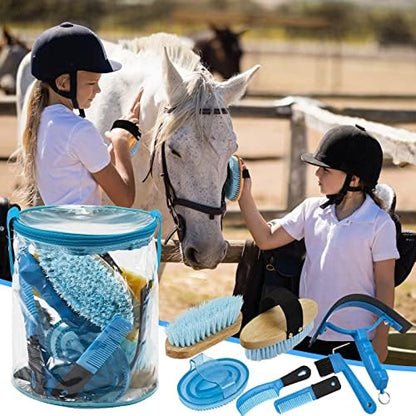 Cunhill 9 Pcs Horse Grooming Kit Tack Room Supplies, Cute, Blue