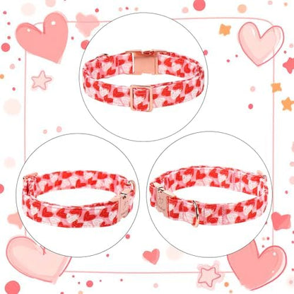 Valentines Dog Collar, Cute Pink Valentine Dog Collars, Doodle Heart Pattern, Adjustable Heavy Duty Pet Collar for Small Medium Large Dogs with Metal Buckle XL