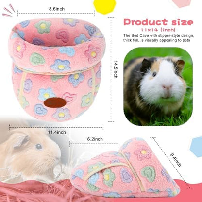 YUEPET Guinea Pig Bed Cuddle Cave, Warm Fleece Hideout, Pink Flower