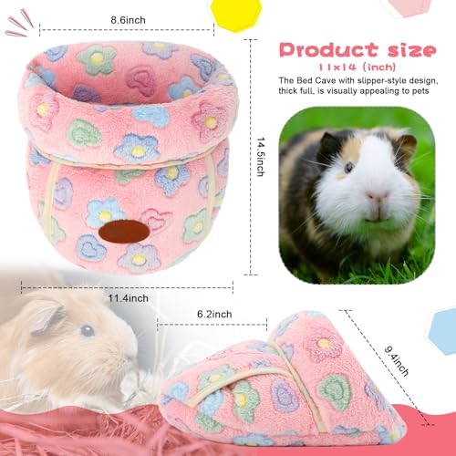 YUEPET Guinea Pig Bed Cuddle Cave, Warm Fleece Hideout, Pink Flower