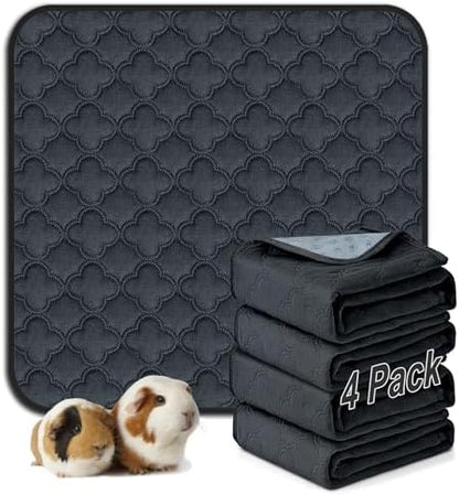 FunFurry Washable Guinea Pig Cage Liner - 4 Pack Reusable Washable Pee Pads，Waterproof Guinea Pig Bedding for Small Animal - Rabbit Bunny Hamster Puppy (Dark Grey, 12" X 12" - 4 Pack)