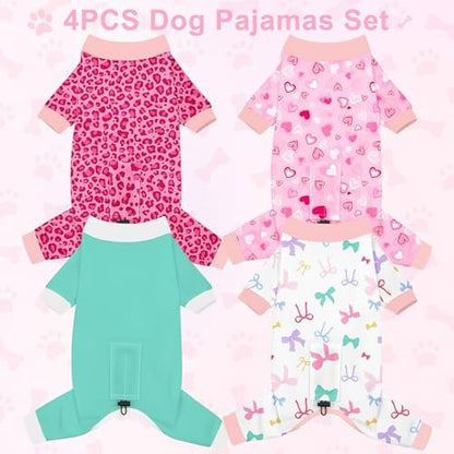 Bienbee Dog Pajamas, 4 Pack Adjustable Onesies for Small to Large Dogs S