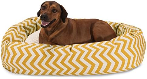 Majestic Pet 52 Inch Chevron Sherpa Calming Dog Bed Washable – Cozy Soft Round Pet Bed with Spine for Head Support - Fluffy Donut Bed 52x35x11 (inch) – X- Large - Yellow