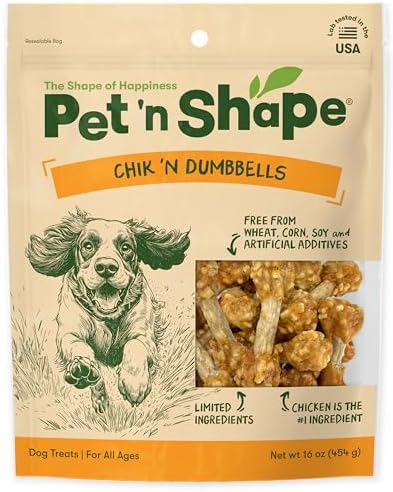 Pet 'n Shape Chik 'n Dumbbells: All-Natural, High-Protein Dog Treats; Limited Ingredient Chicken & Rice Chew for All Breeds, 32 Ounces