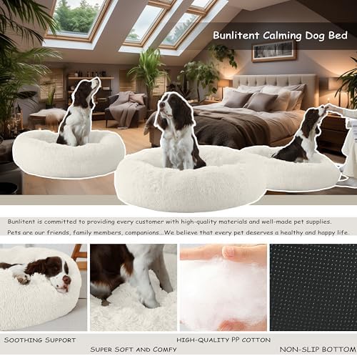 Bunlitent 39 inch Calming Dog Bed, Donut Dog Bed for Large Sized Dog, White