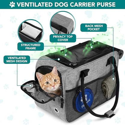 PetAmi Small Dog Purse Carrier with Pockets, Airline Approved, Grey
