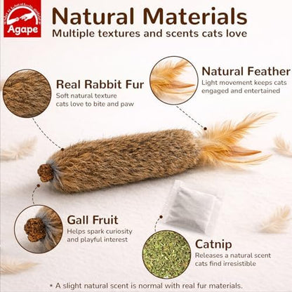 Agape Rabbit Fur Cat Toys with Catnip & Silvervine Gall Fruit, Chew Toys