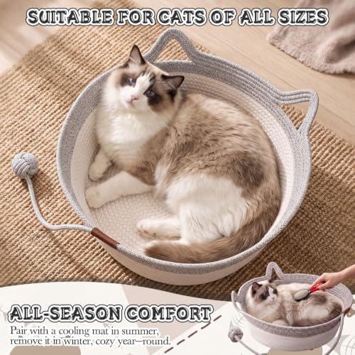 Novabright 2 Pack Woven Cat Baskets, 18.11 x 15.75 x 5.91 Inch, Grey