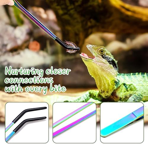 OLIISS Iridescent Reptile Feeding Tongs with Rubber Tips, 10.6", 2 Pack