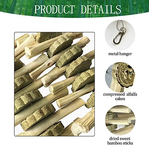 kathson Guinea Pig Treats Hanging Bunny Chew Toys for Teeth Grinding, Organic Bamboo Sticks Natural Rabbit Enrichment Toys for Small Animals Hamster Chinchilla 2 Pack