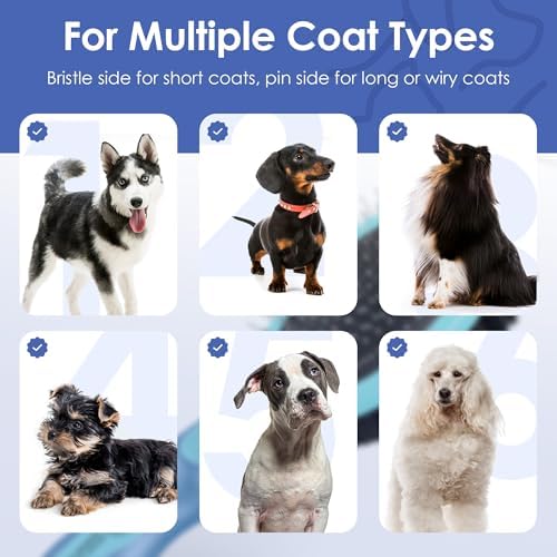 AKC Double-Sided Dog Grooming Brush, Bristle & Pin, Dogs & Cats