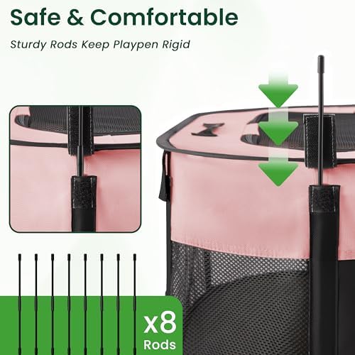 Love's cabin Pet Puppy Dog Playpen, Small Dog Tent Crates Cage Indoor/Outdoor, Portable Exercise Playpen for Cat, Foldable Pop Up Dog Kennel Playpen with Carring Case (S, Pink)