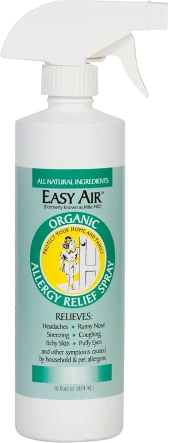 Easy Air Organic Allergy Relief Spray, Clear Liquid Formula for Instant Relief for Symptoms of Pet Allergies, Dust and Mite Allergy - 16 Fl Oz