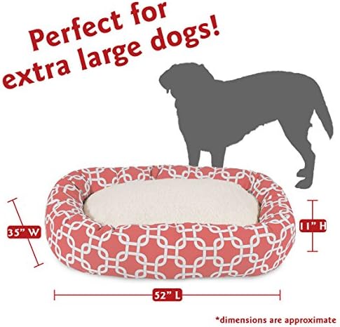 Majestic Pet 52 Inch Links Sherpa Calming Dog Bed Washable – Cozy Soft Round Dog Bed with Spine for Head Support - Fluffy Donut Dog Bed 52x35x11 (inch) – Round Pet Bed X- Large - Coral