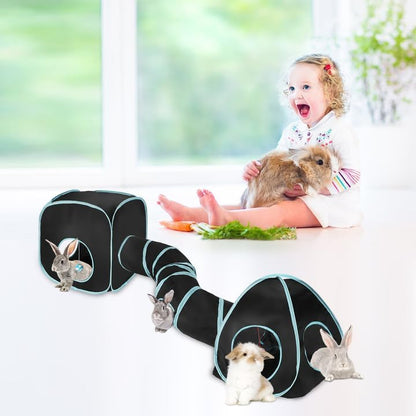 BWOGUE Bunny Tunnels & Tubes, 3-in-1 Collapsible Rabbit Hideout Toy Set