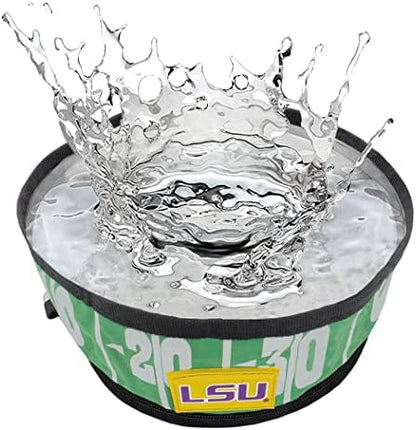 Pets First NCAA LSU Tigers Collapsible Dog Travel Bowl Set, 2 Pack Food & Water Bowls for Dogs, Best Portable & Lightweight Leak-Proof Dog Bowls for Travel