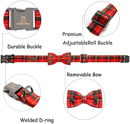 Lionheart Plaid Dog Collar - Adjustable Bow Tie Collar for Large Dogs for Girl or Boy Dogs