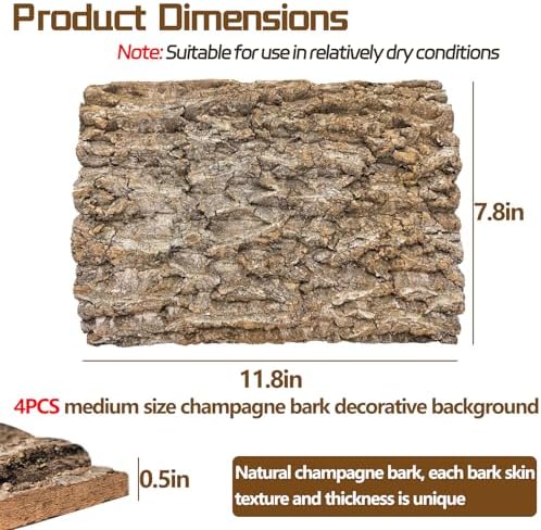 Cork Terrarium Background 11.8x7.9in 4PCS Natural Reptile Cork Bark Flats Terrarium Board Bearded Dragon Climbing Wall Mat Tank Accessories Decor for Lizard Chamelon Snake Spider Crested Gecko