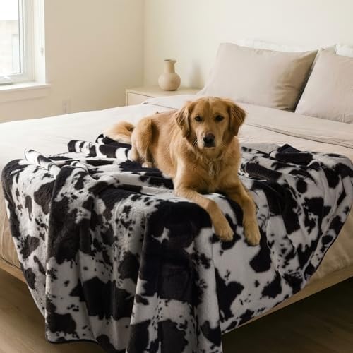 Lavish Home Waterproof Blanket for Bed, Couch, or Car, Cow Print, 60”x80”