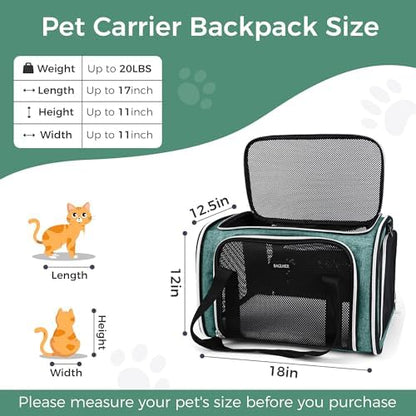 BAGLHER Pet Travel Carrier, Cat Carriers Dog Carrier for Small Medium Cats Dogs Puppies, Airline Approved Small Dog Carrier Soft Sided, Collapsible Puppy Carrier. Green