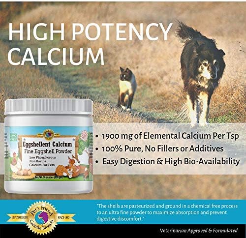 Calcium for Dogs and Cats - Fine Eggshell Powder - Strong Hip & Joint Supplement for Dogs and Cats- Dietary Supplement - No Additives - Pet's Friend Eggshellent Calcium 16oz