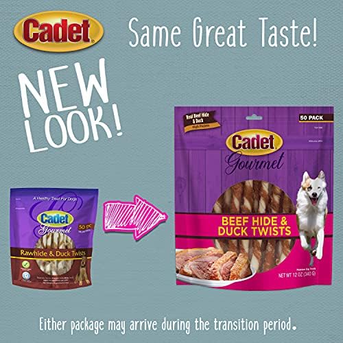 Cadet Gourmet Twists Sticks- Long Lasting & Natural Dog Treats for Large & Small Dogs Beef Hide & Duck - Inspected & Tested in USA (50 Count) (Pack of 2)