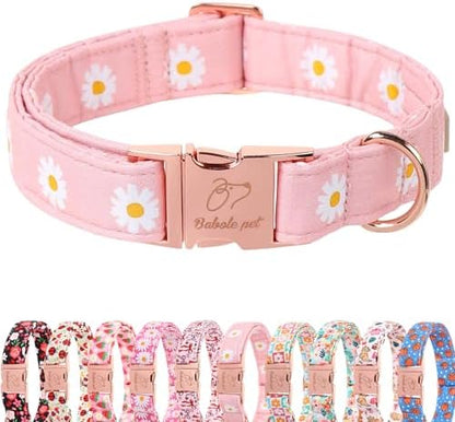 Spring Dog Collar, Cute Pink Daisy Femal Pet Collar with Metal Buckle, Durable Adjustable Designer Dog Collars for Small Medium Large Dogs S
