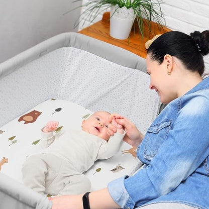 Sweet Jojo Designs 2-Piece Baby Bassinet Sheets Set (Woodland Animals) for Girls & Boys, Infant Nursery, Toddler Room - Oval Rectangle Hourglass Mattress (Solid Green & Watercolor, Forest Friend, Fox)